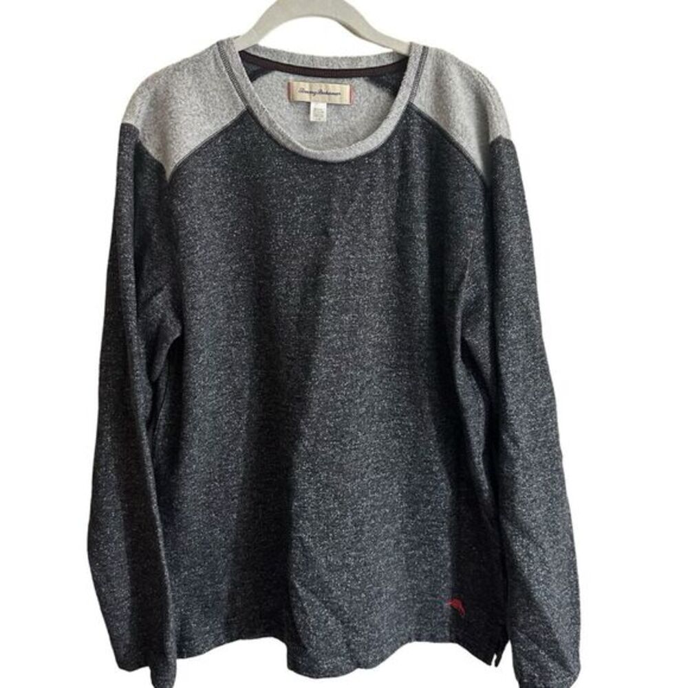 Tommy Bahama Pullover Mens L Gray Raglan Marled Long Sleeve Sweatshirt Crew Neck